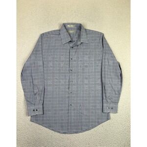 Nordstrom Shirt Mens 16.5 32/33 Gray Plaid Trim Fit Smartcare Wrinkle Free LS